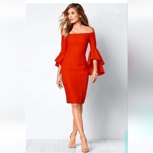 Venus Off The Shoulder Sheath Dress Bell Sleeve Orange size 2